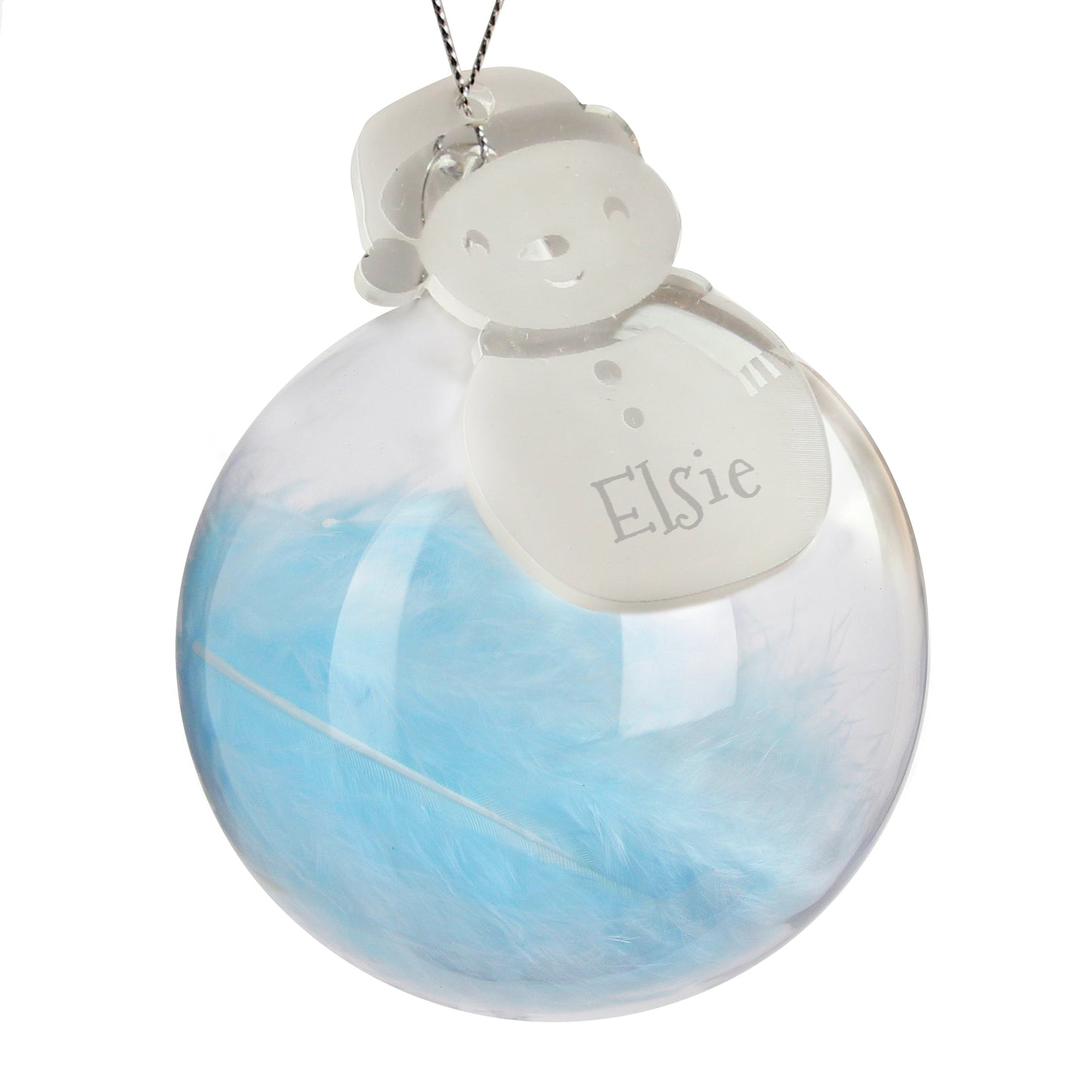 Personalised Snowman Acrylic Blue Feather Bauble - MK&JD Gifts