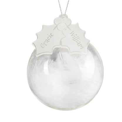 Personalised Holly Acrylic White Feather Bauble - MK&JD Gifts