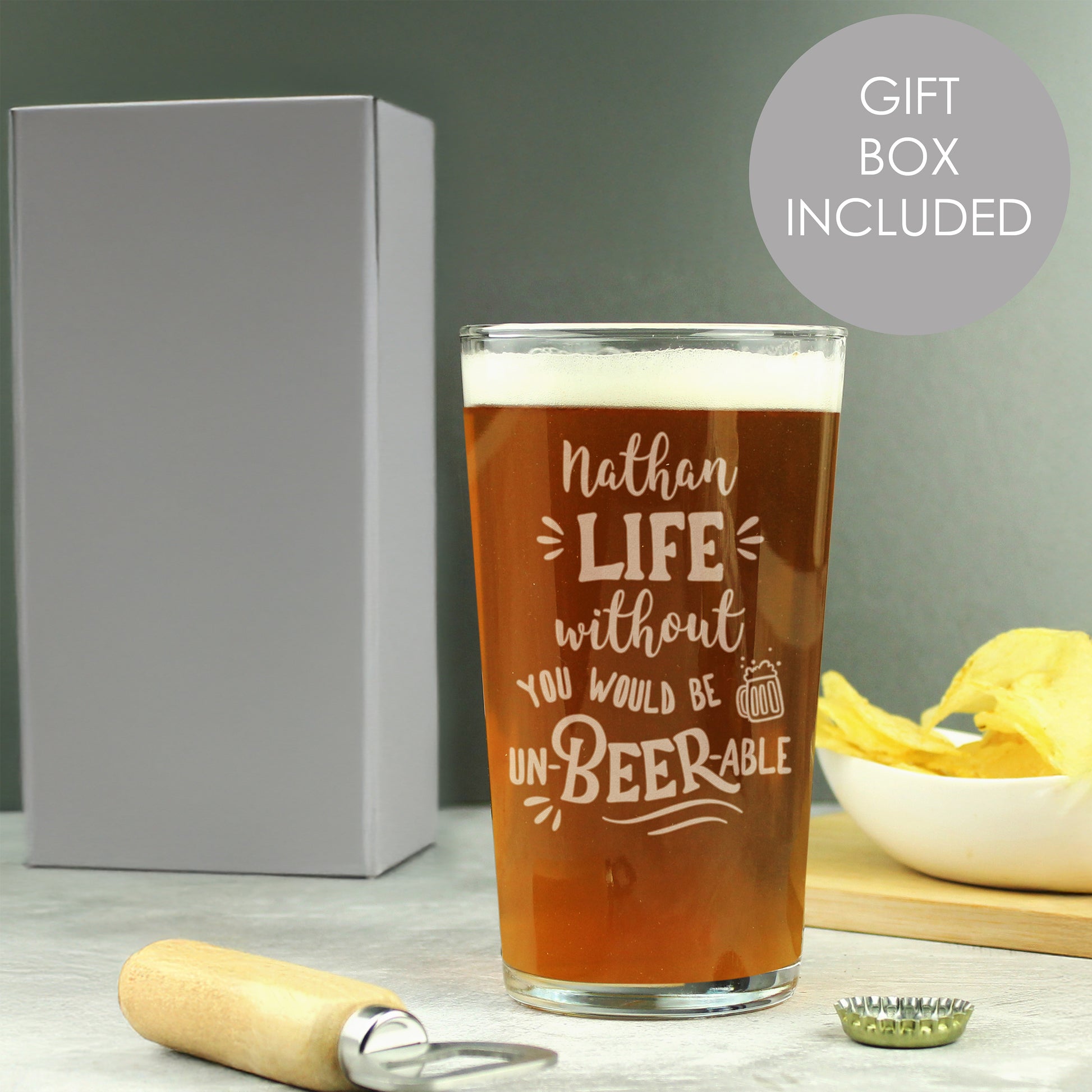 Personalised Un-beer-able Pint Glass - MK&JD Gifts