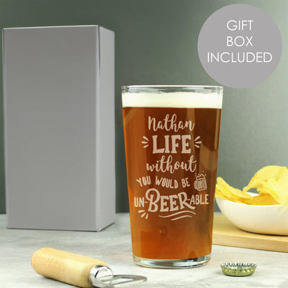 Personalised Un-beer-able Pint Glass - MK&JD Gifts