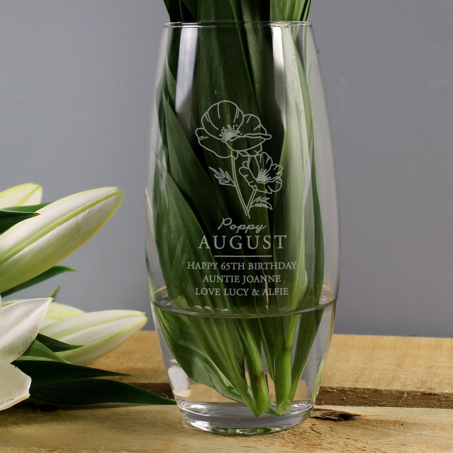 Personalised August Birth Flower Bullet Vase - MK&JD Gifts