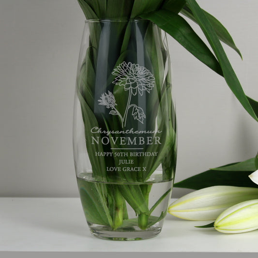 Personalised November Birth Flower Bullet Vase - MK&JD Gifts
