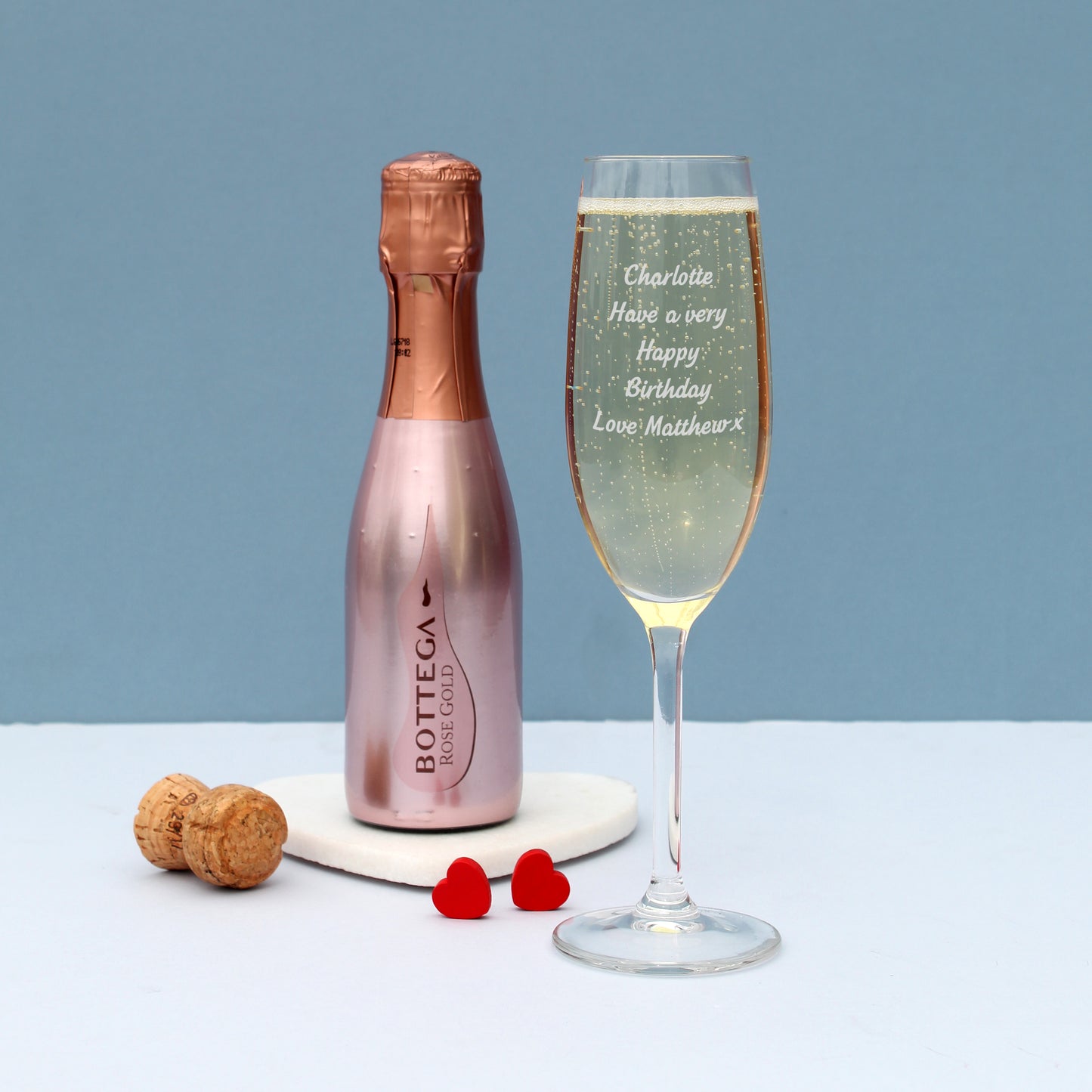Personalised Flute & Mini Rose Bottega Prosecco Set - MK&JD Gifts