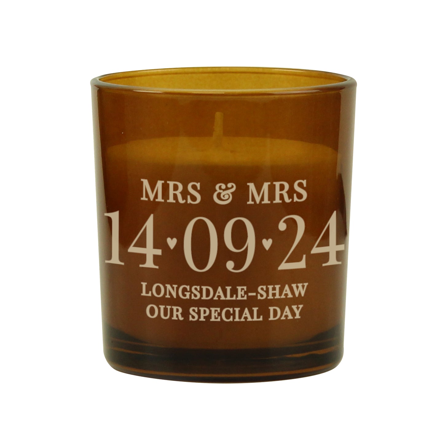 Personalised Special Date Amber Glass Candle - MK&JD Gifts