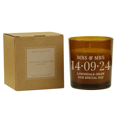 Personalised Special Date Amber Glass Candle - MK&JD Gifts