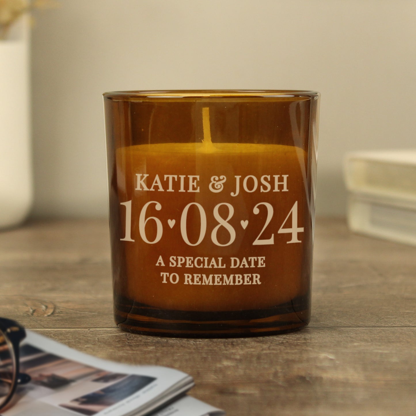 Personalised Special Date Amber Glass Candle - MK&JD Gifts