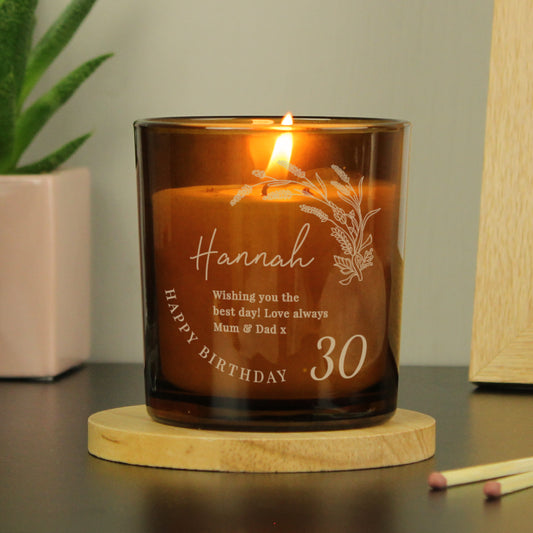 Personalised Birthday Amber Glass Candle - MK&JD Gifts