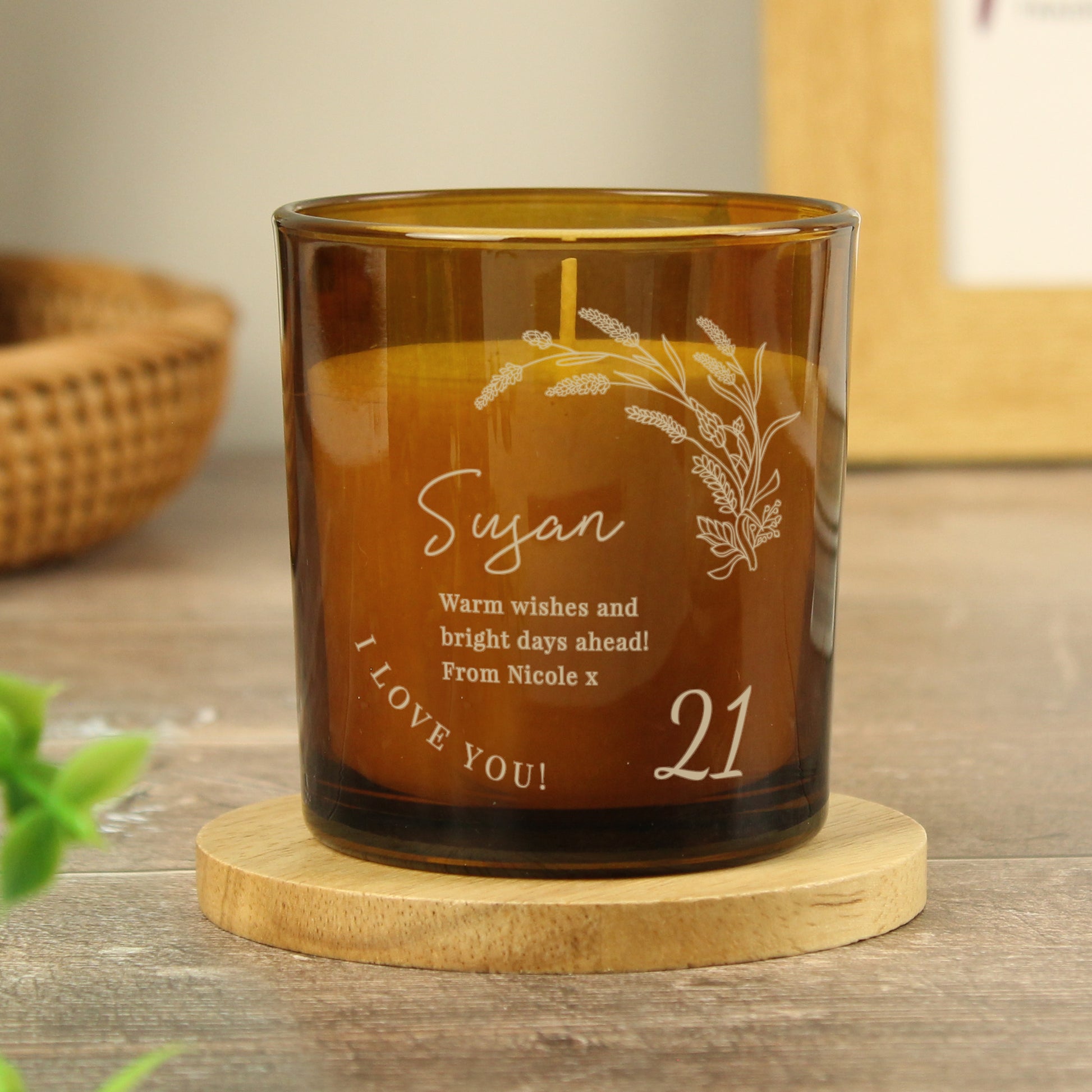 Personalised Birthday Amber Glass Candle - MK&JD Gifts