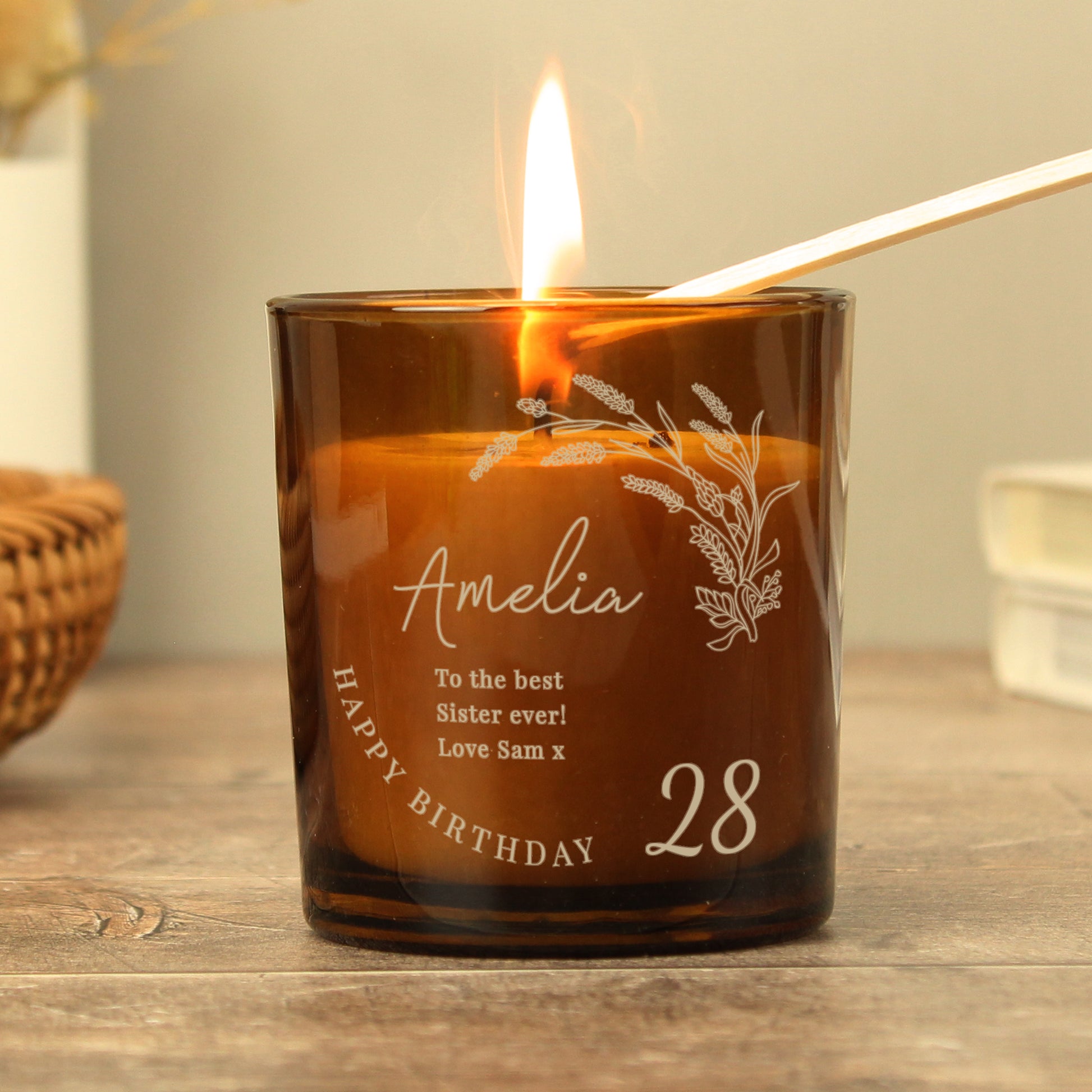 Personalised Birthday Amber Glass Candle - MK&JD Gifts