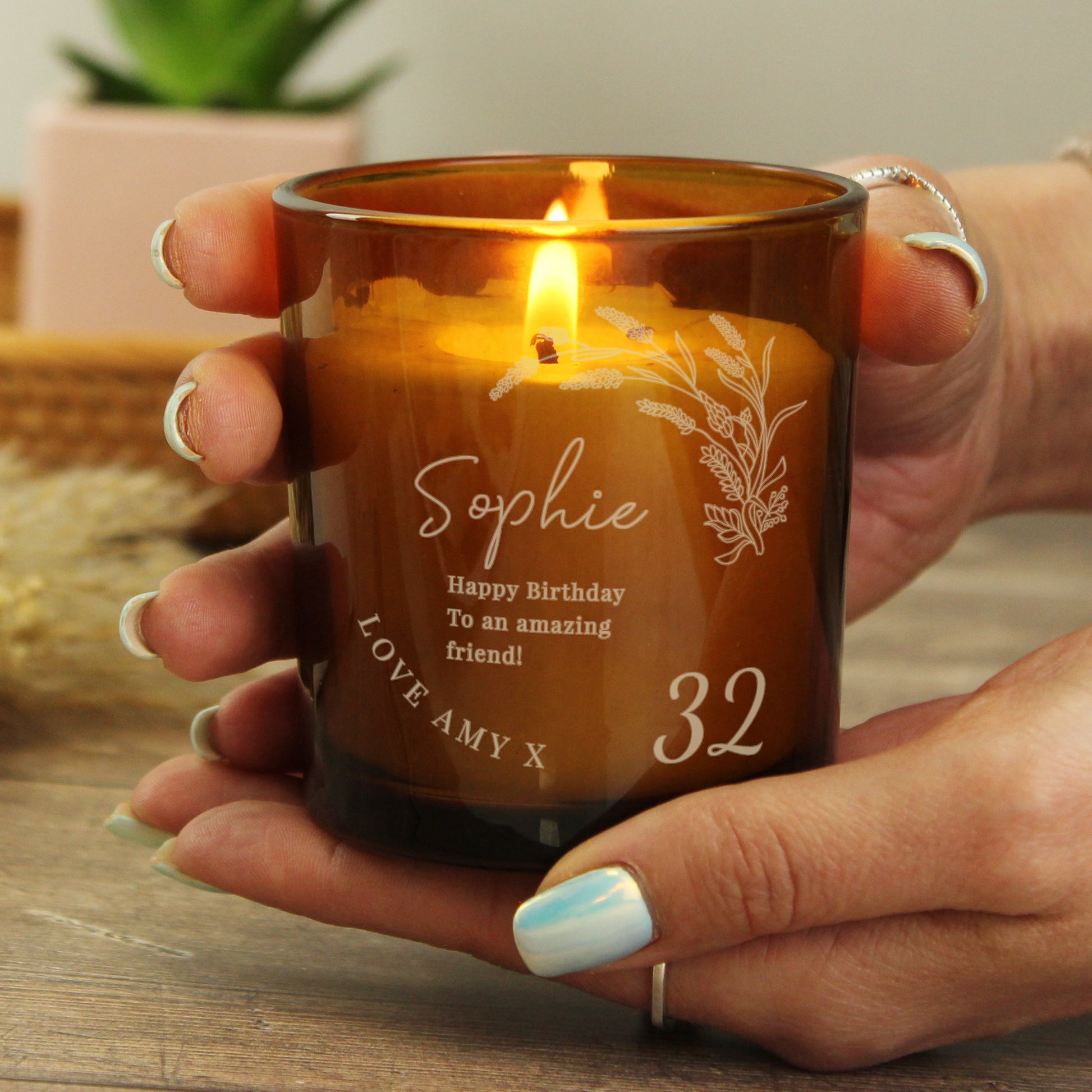Personalised Birthday Amber Glass Candle - MK&JD Gifts