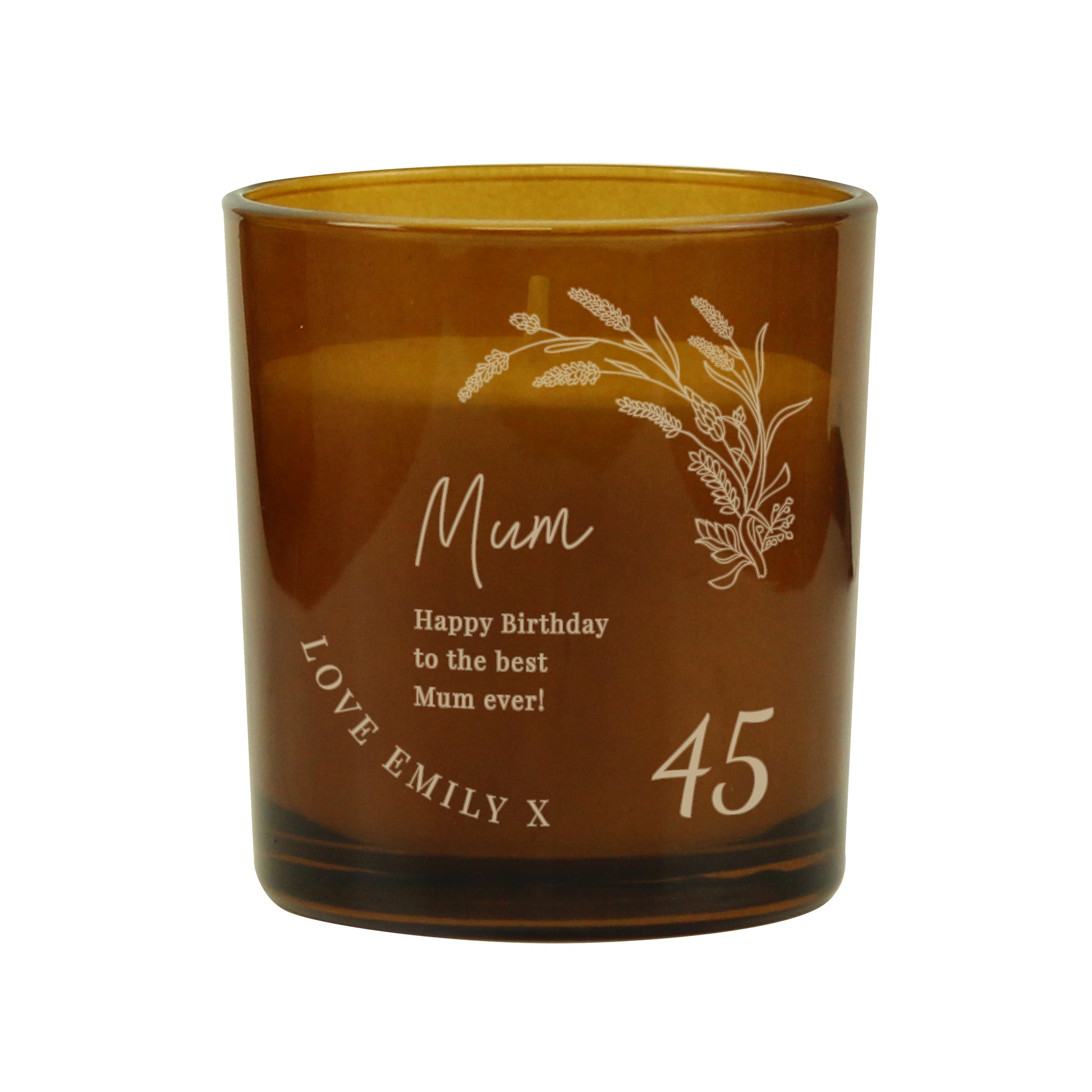 Personalised Birthday Amber Glass Candle - MK&JD Gifts