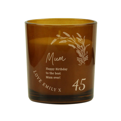 Personalised Birthday Amber Glass Candle - MK&JD Gifts