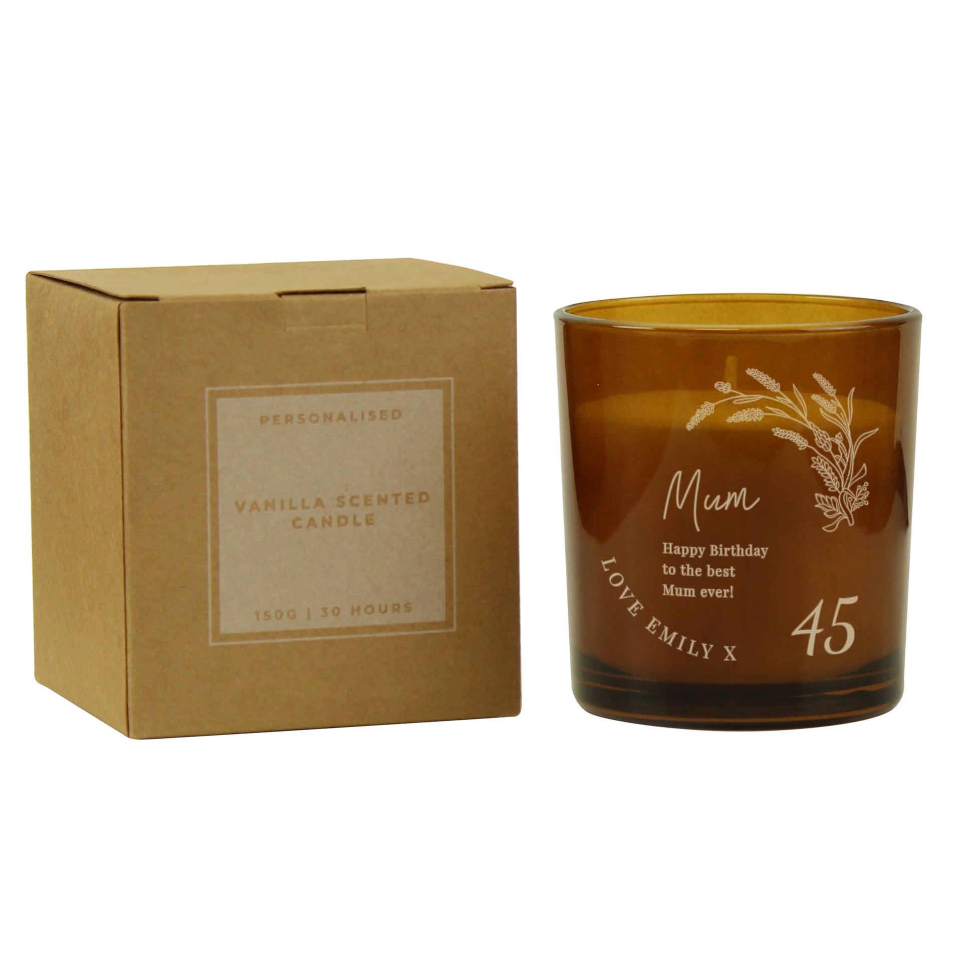 Personalised Birthday Amber Glass Candle - MK&JD Gifts