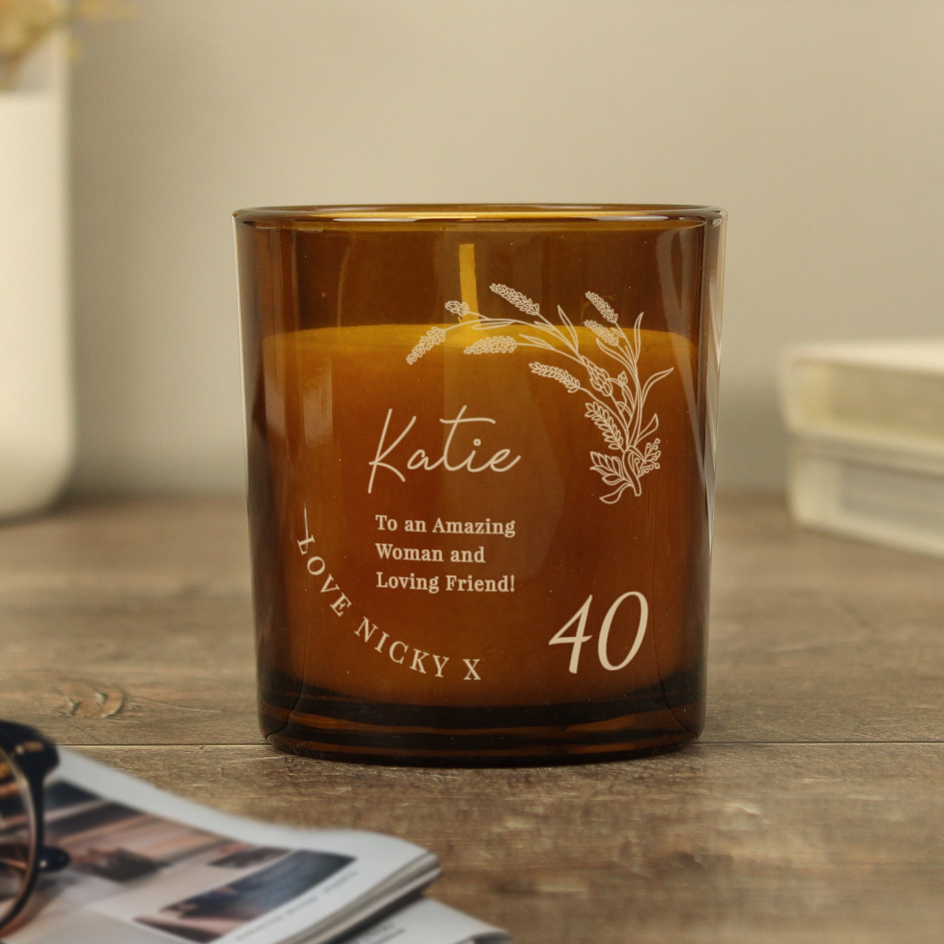Personalised Birthday Amber Glass Candle - MK&JD Gifts