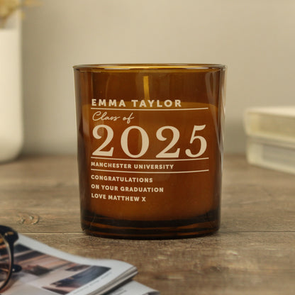 Personalised Graduation Amber Glass Candle - MK&JD Gifts
