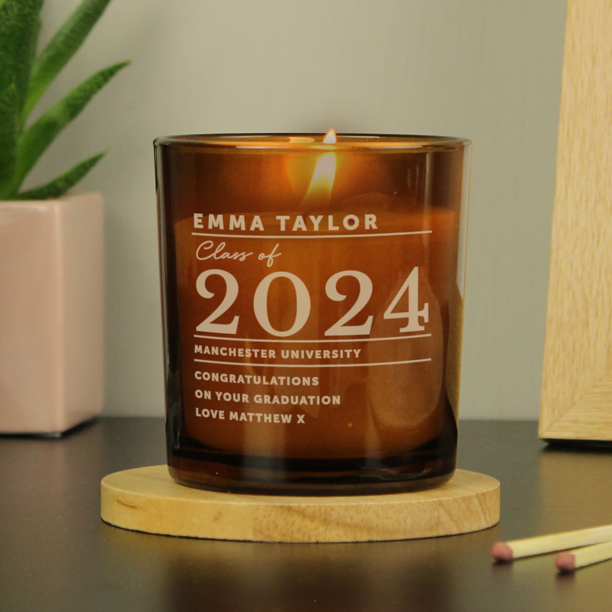 Personalised Graduation Amber Glass Candle - MK&JD Gifts