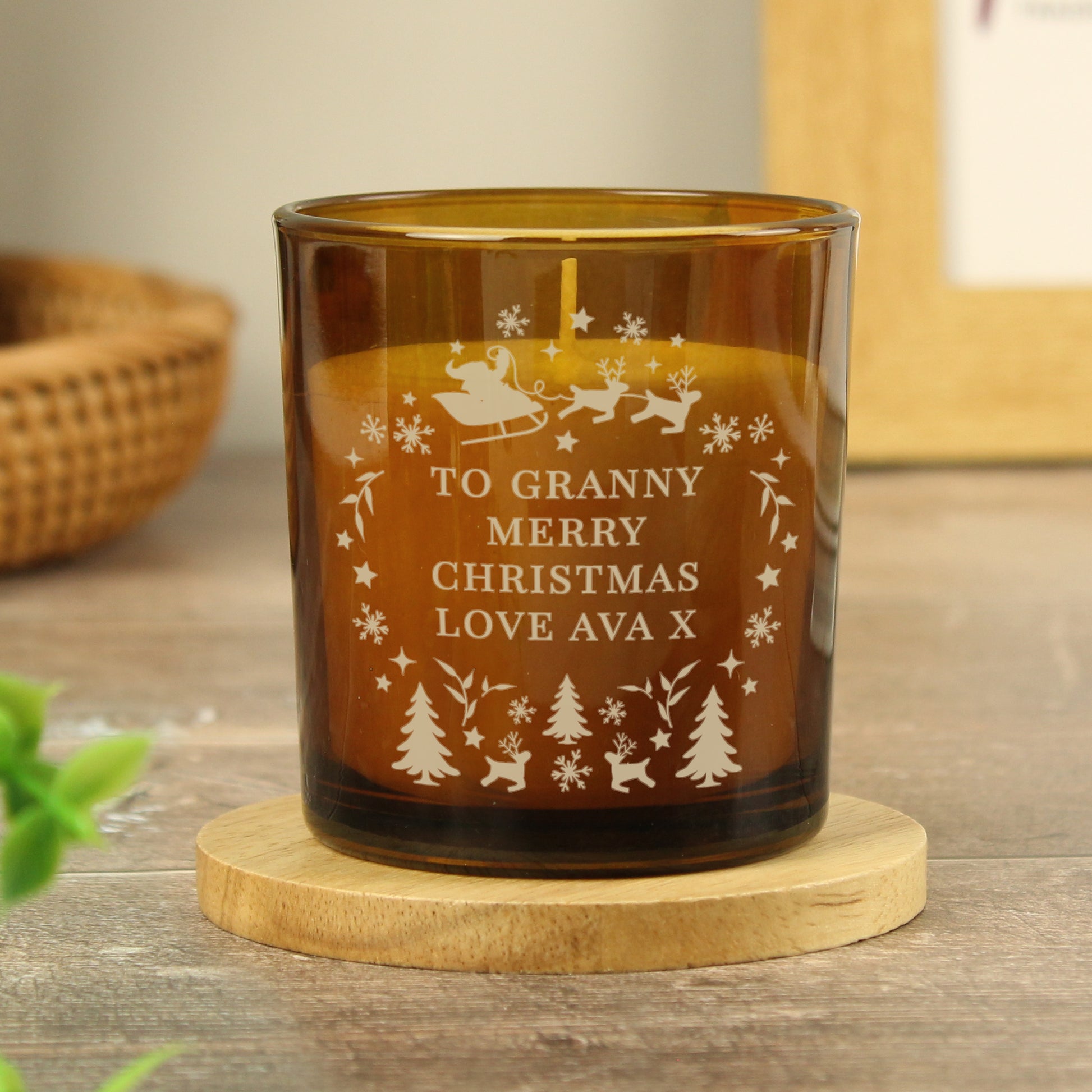 Personalised Engraved Christmas Amber Glass Candle - MK&JD Gifts