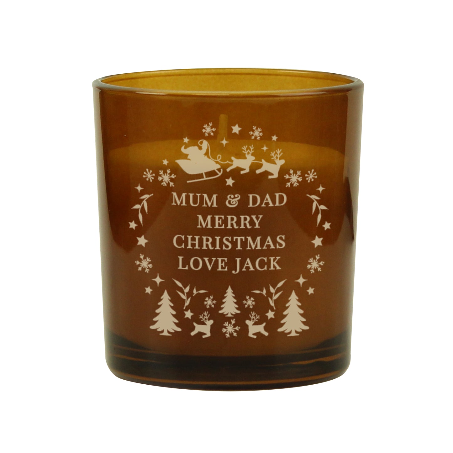 Personalised Engraved Christmas Amber Glass Candle - MK&JD Gifts