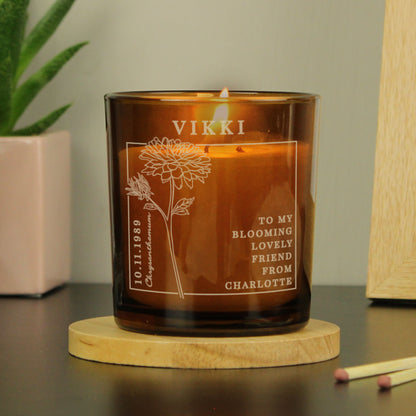 Personalised November Birth Flower Amber Glass Candle - MK&JD Gifts