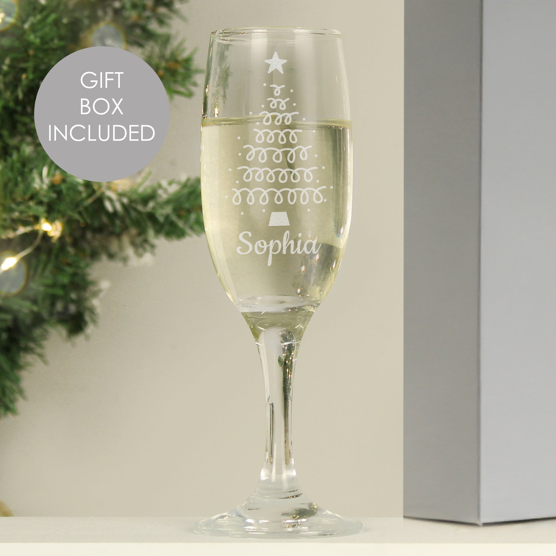 Personalised Christmas Tree Glass Flute - MK&JD Gifts