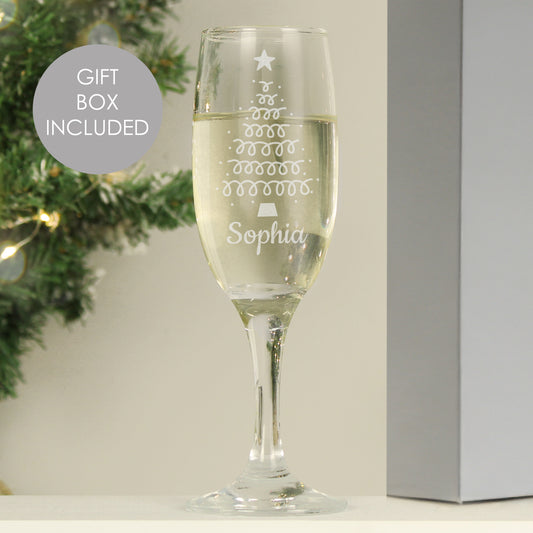 Personalised Christmas Tree Glass Flute - MK&JD Gifts