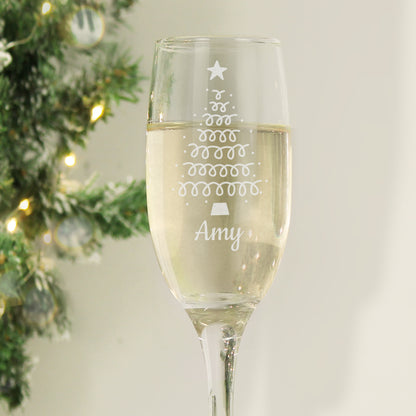 Personalised Christmas Tree Glass Flute - MK&JD Gifts