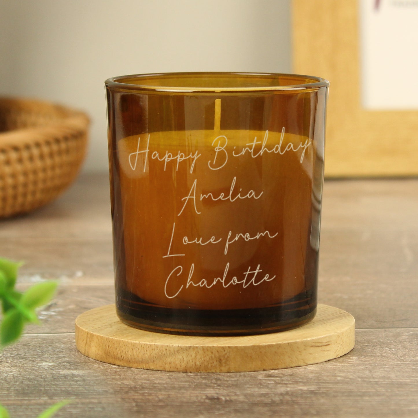 Personalised Engraved Message Amber Glass Candle - MK&JD Gifts
