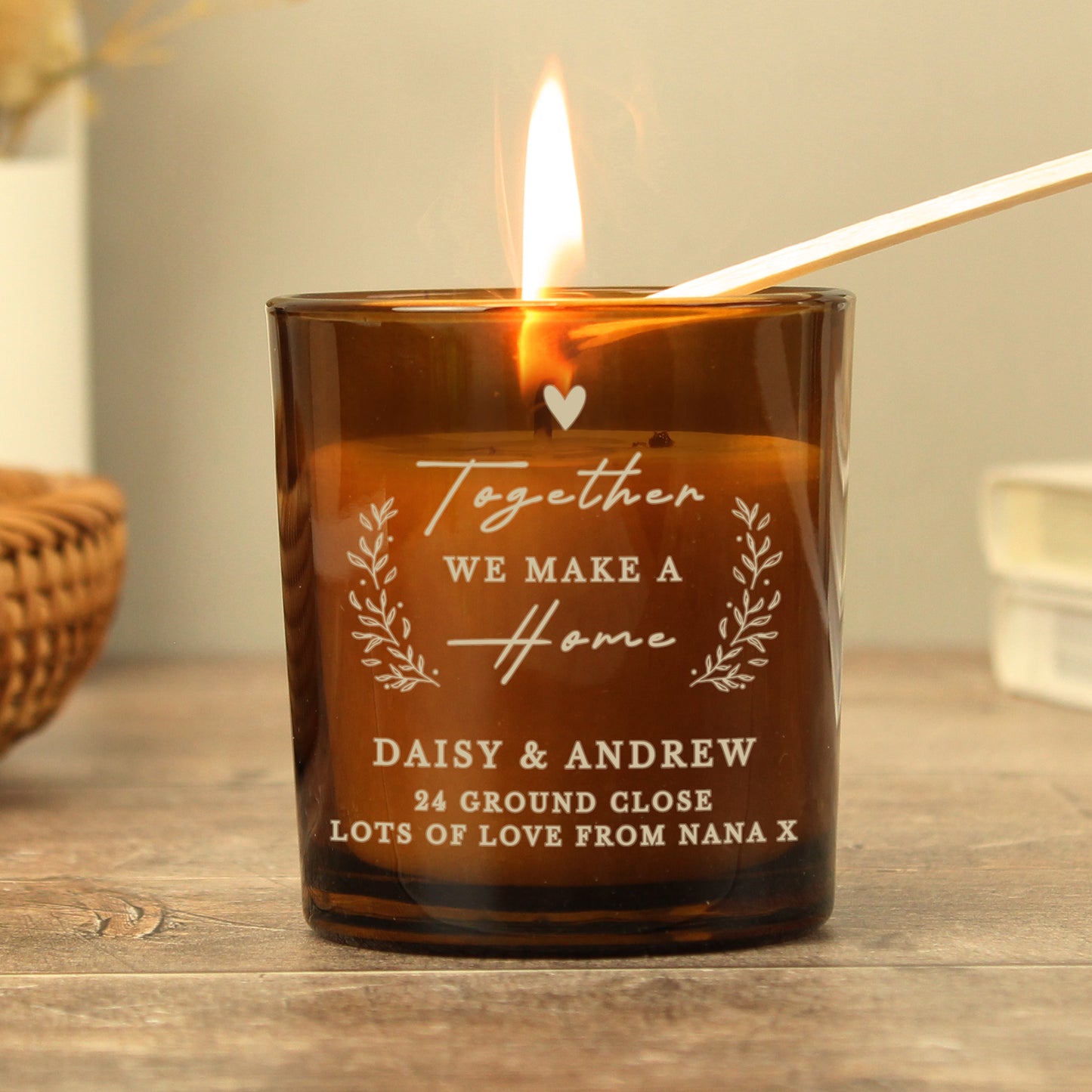 Personalised Engraved Home Amber Glass Candle - MK&JD Gifts