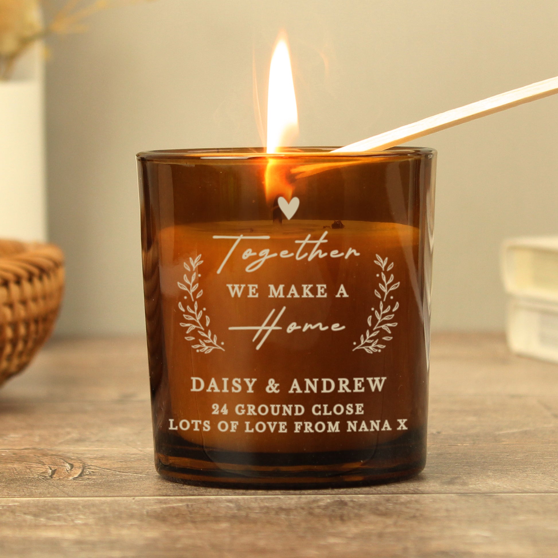 Personalised Engraved Home Amber Glass Candle - MK&JD Gifts