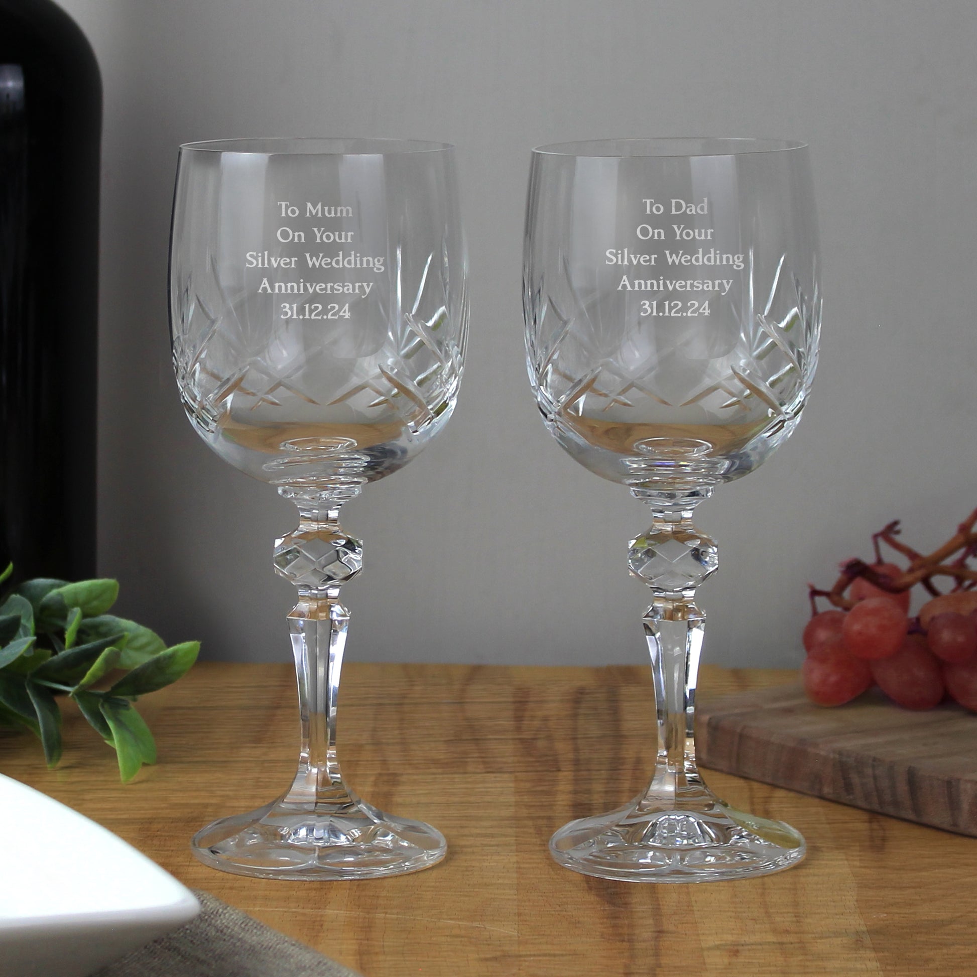 Personalised Pair of Crystal Wine Glasses - MK&JD Gifts