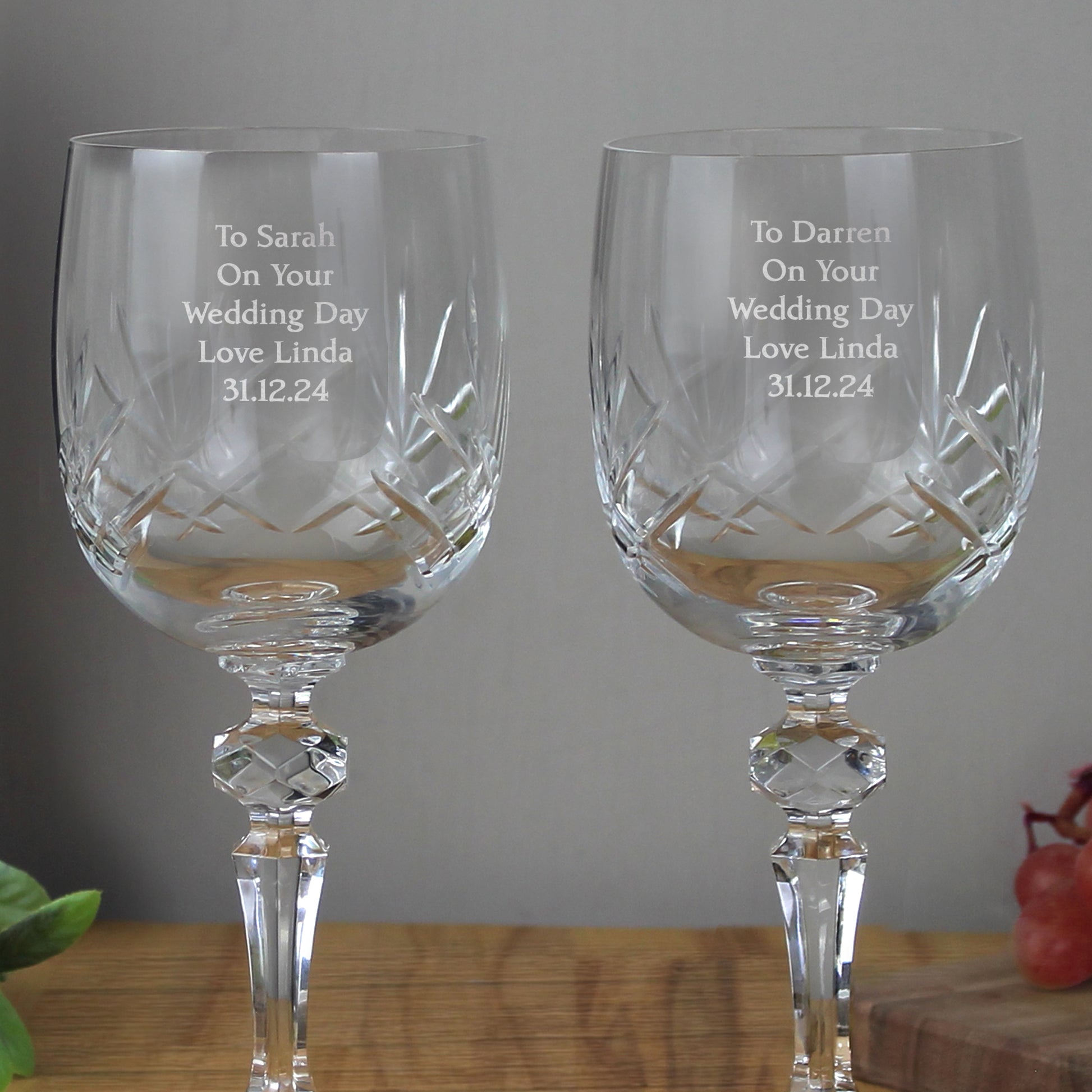 Personalised Pair of Crystal Wine Glasses - MK&JD Gifts