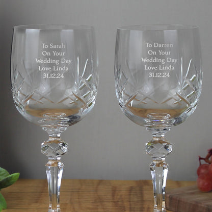 Personalised Pair of Crystal Wine Glasses - MK&JD Gifts