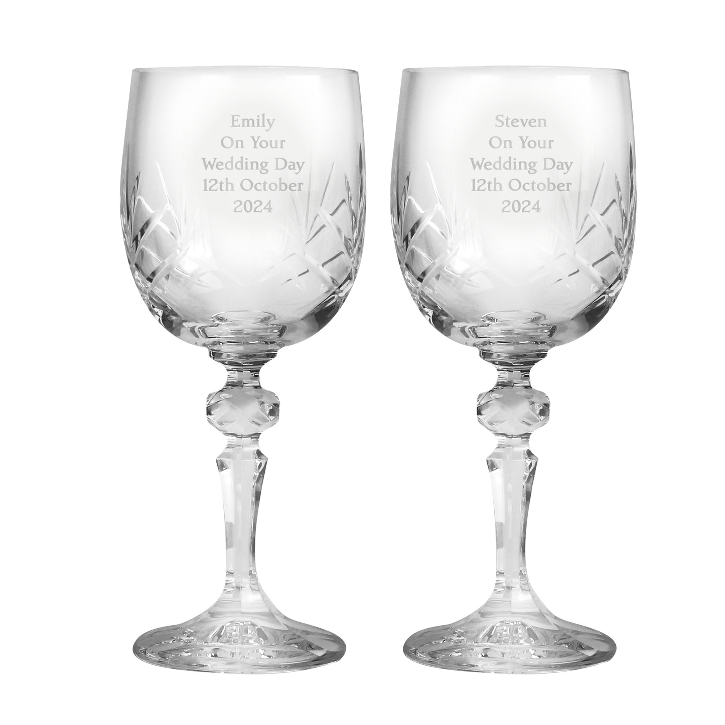 Personalised Pair of Crystal Wine Glasses - MK&JD Gifts