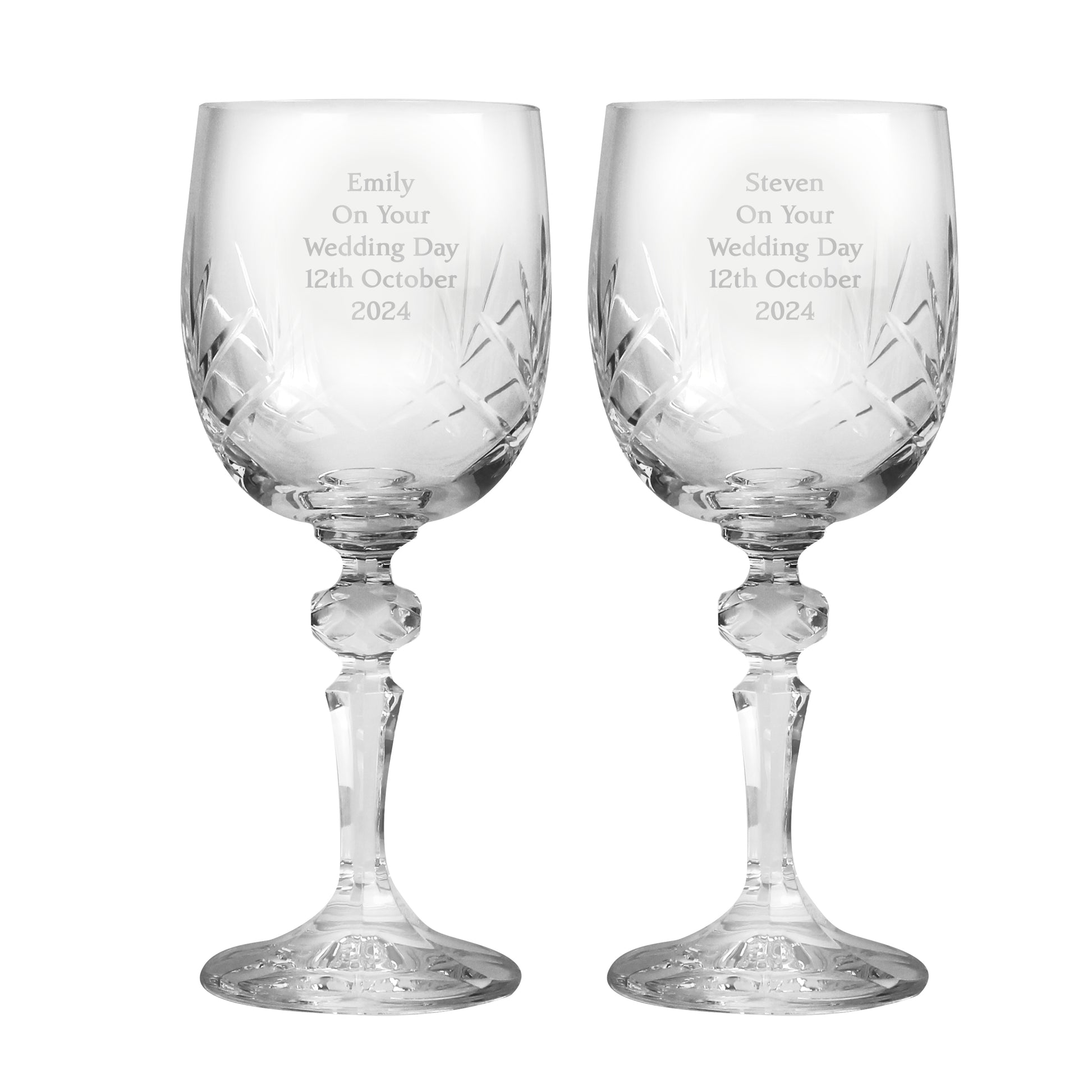 Personalised Pair of Crystal Wine Glasses - MK&JD Gifts