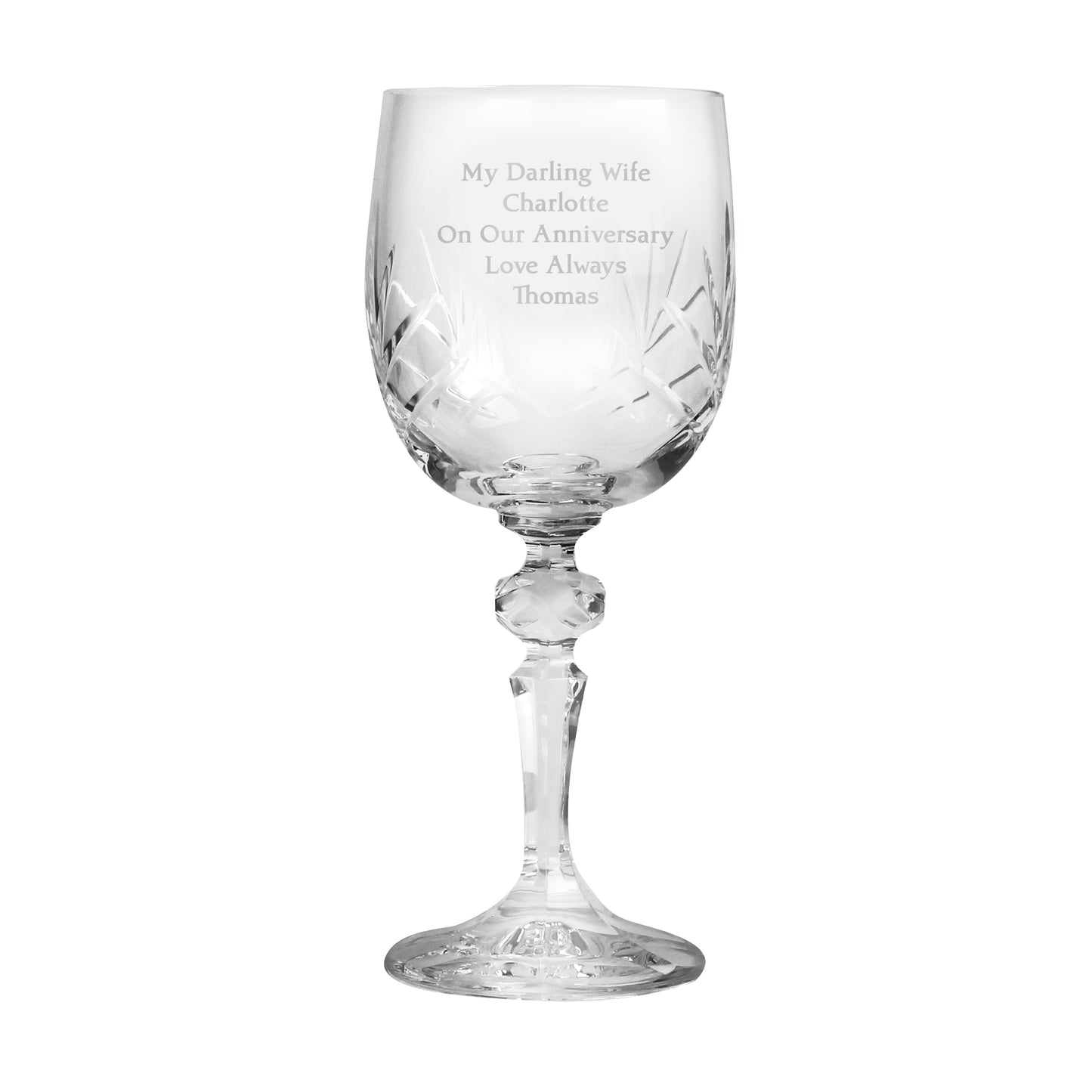 Personalised Cut Crystal Wine Glass - MK&JD Gifts