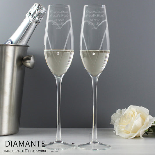 Personalised Hand Cut Heart Pair of Flutes with Gift Box - MK&JD Gifts