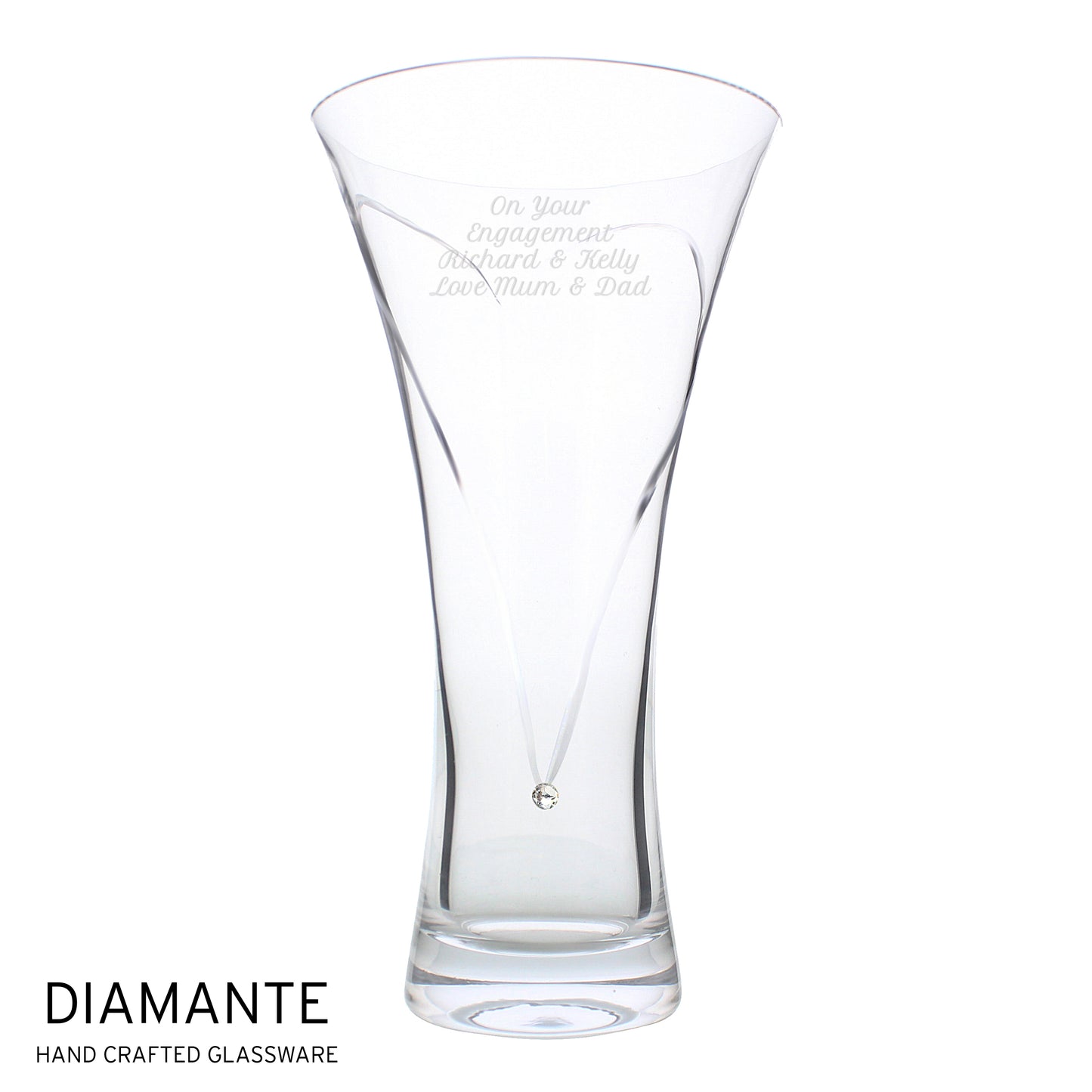 Personalised Large Hand Cut Diamante Heart Vase - MK&JD Gifts