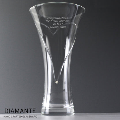 Personalised Large Hand Cut Diamante Heart Vase - MK&JD Gifts