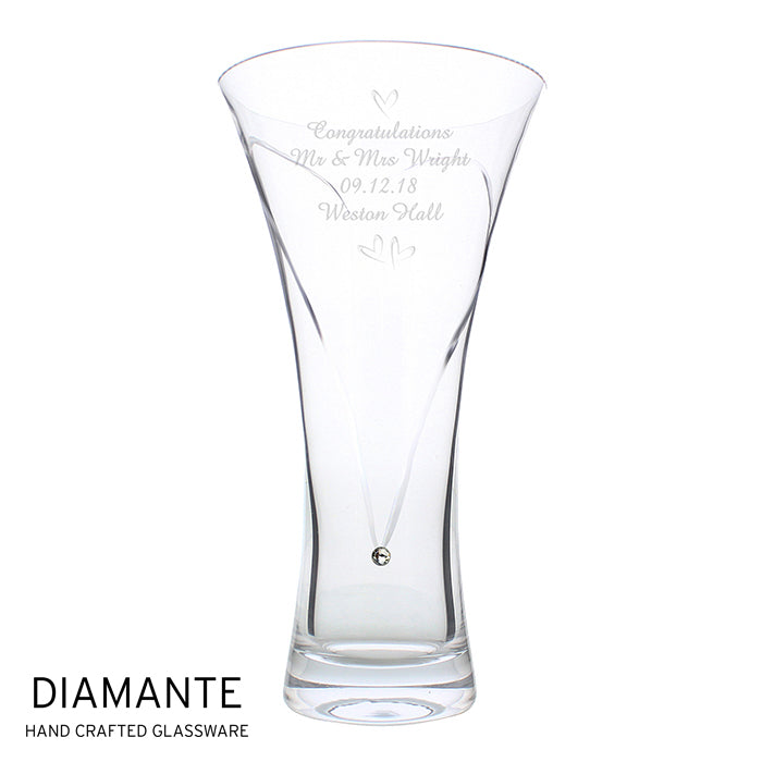 Personalised Large Hand Cut Little Hearts Diamante Vase - MK&JD Gifts