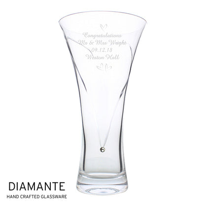 Personalised Large Hand Cut Little Hearts Diamante Vase - MK&JD Gifts
