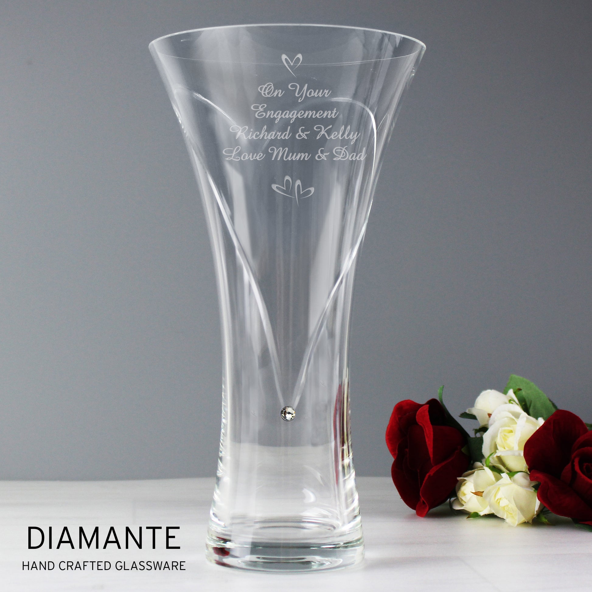 Personalised Large Hand Cut Little Hearts Diamante Vase - MK&JD Gifts