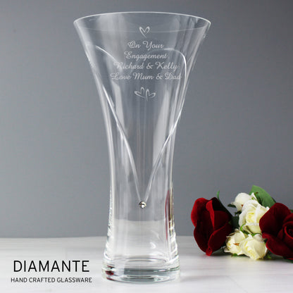 Personalised Large Hand Cut Little Hearts Diamante Vase - MK&JD Gifts