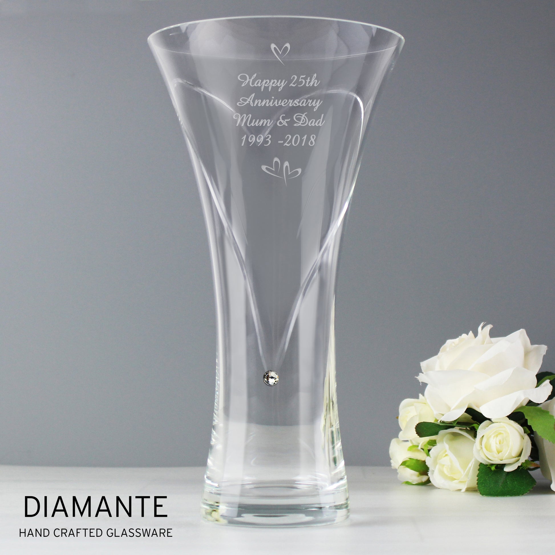Personalised Large Hand Cut Little Hearts Diamante Vase - MK&JD Gifts