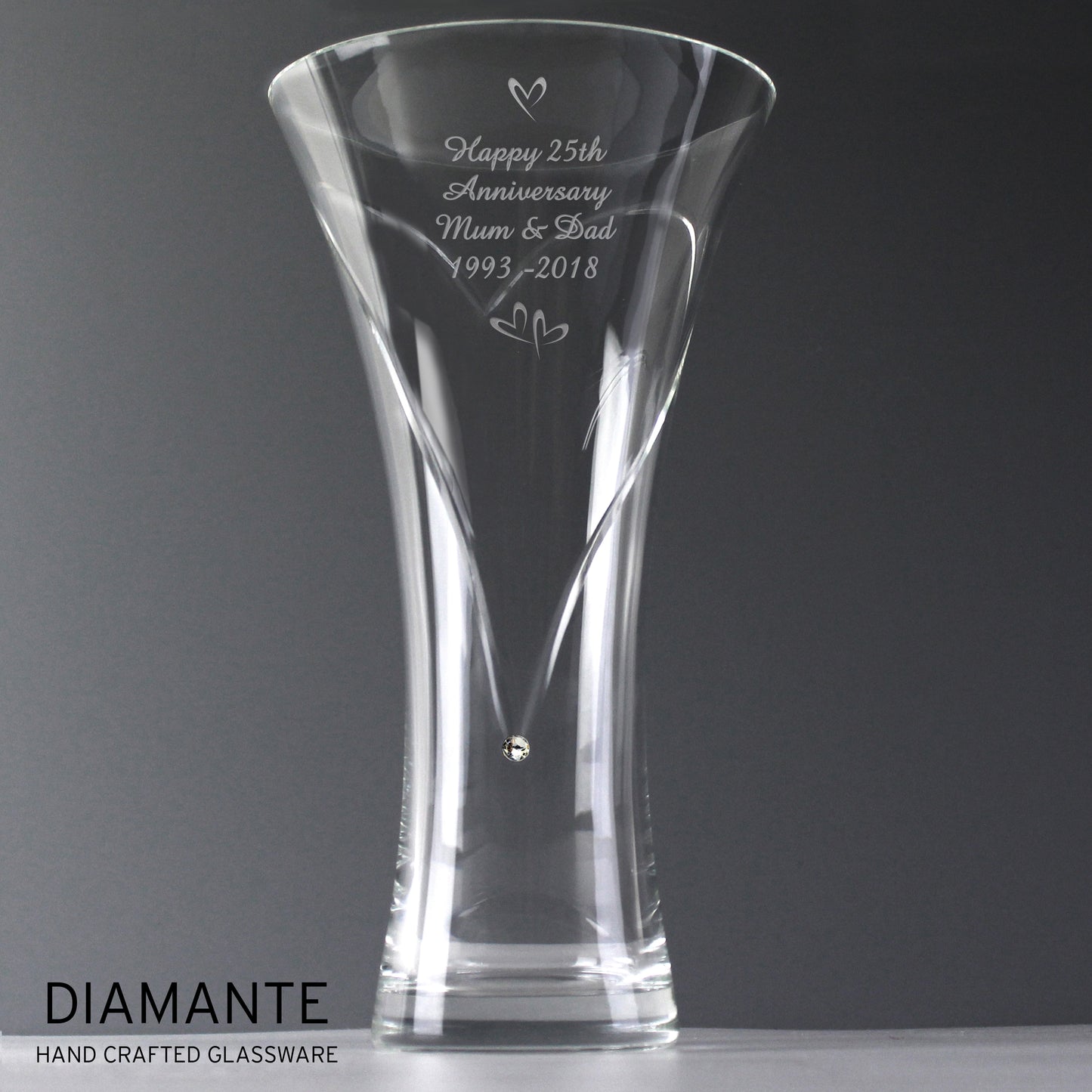 Personalised Large Hand Cut Little Hearts Diamante Vase - MK&JD Gifts