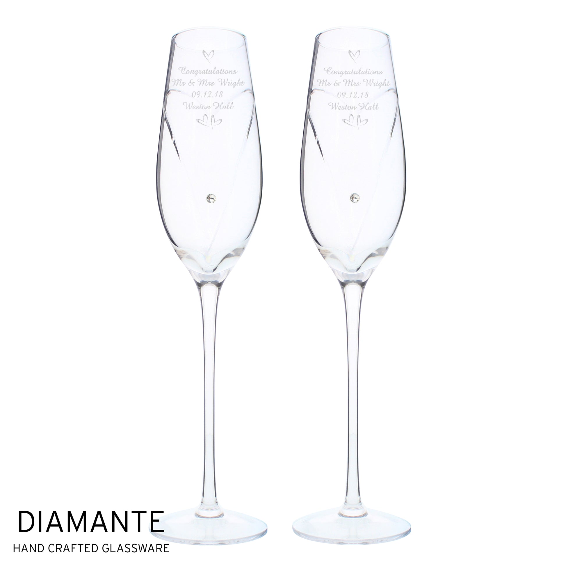 Personalised Hand Cut Little Hearts Pair of Flutes with Gift Box - MK&JD Gifts