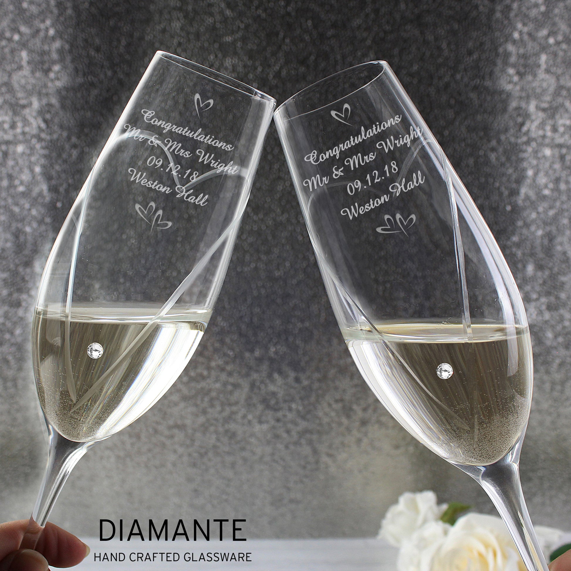 Personalised Hand Cut Little Hearts Pair of Flutes with Gift Box - MK&JD Gifts