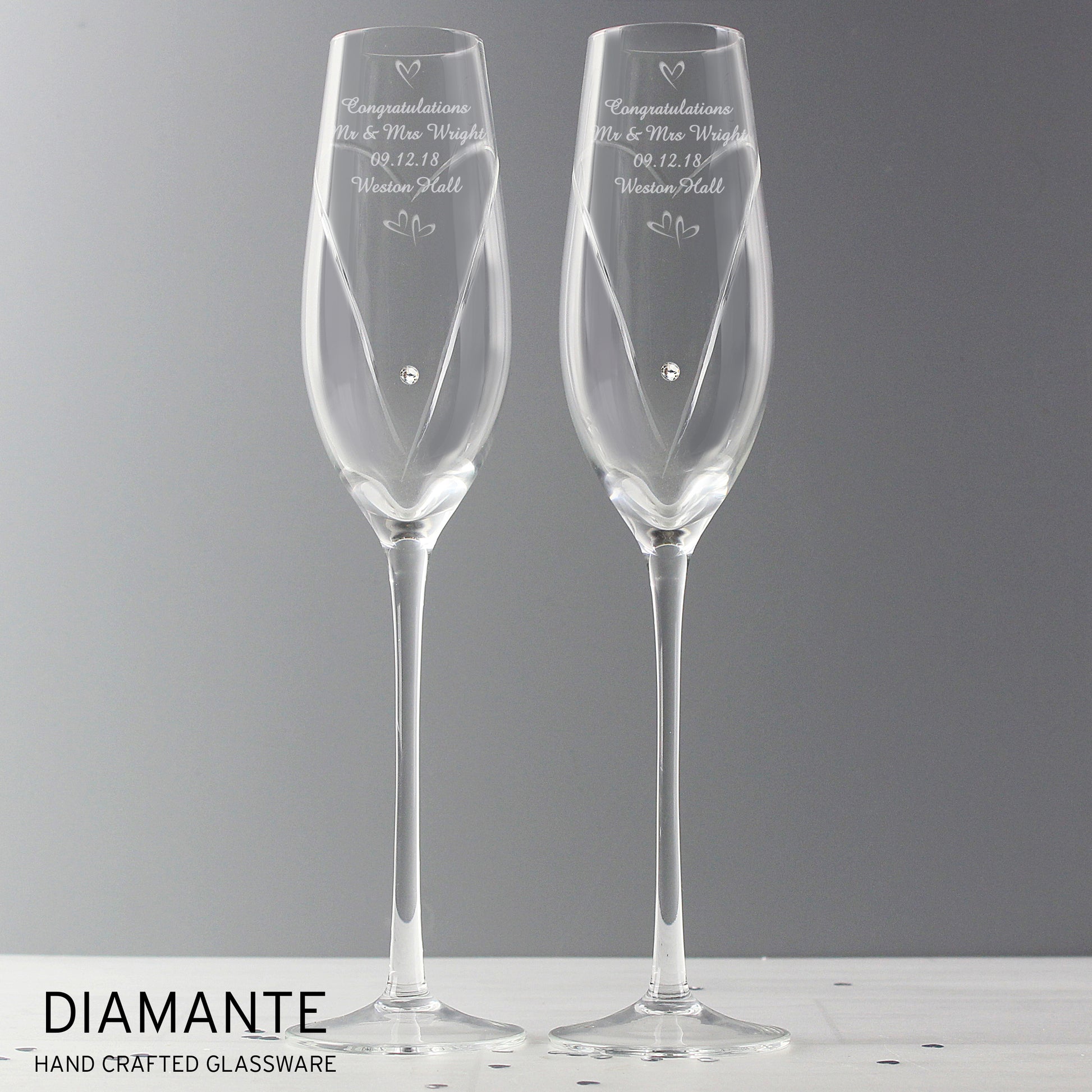 Personalised Hand Cut Little Hearts Pair of Flutes with Gift Box - MK&JD Gifts
