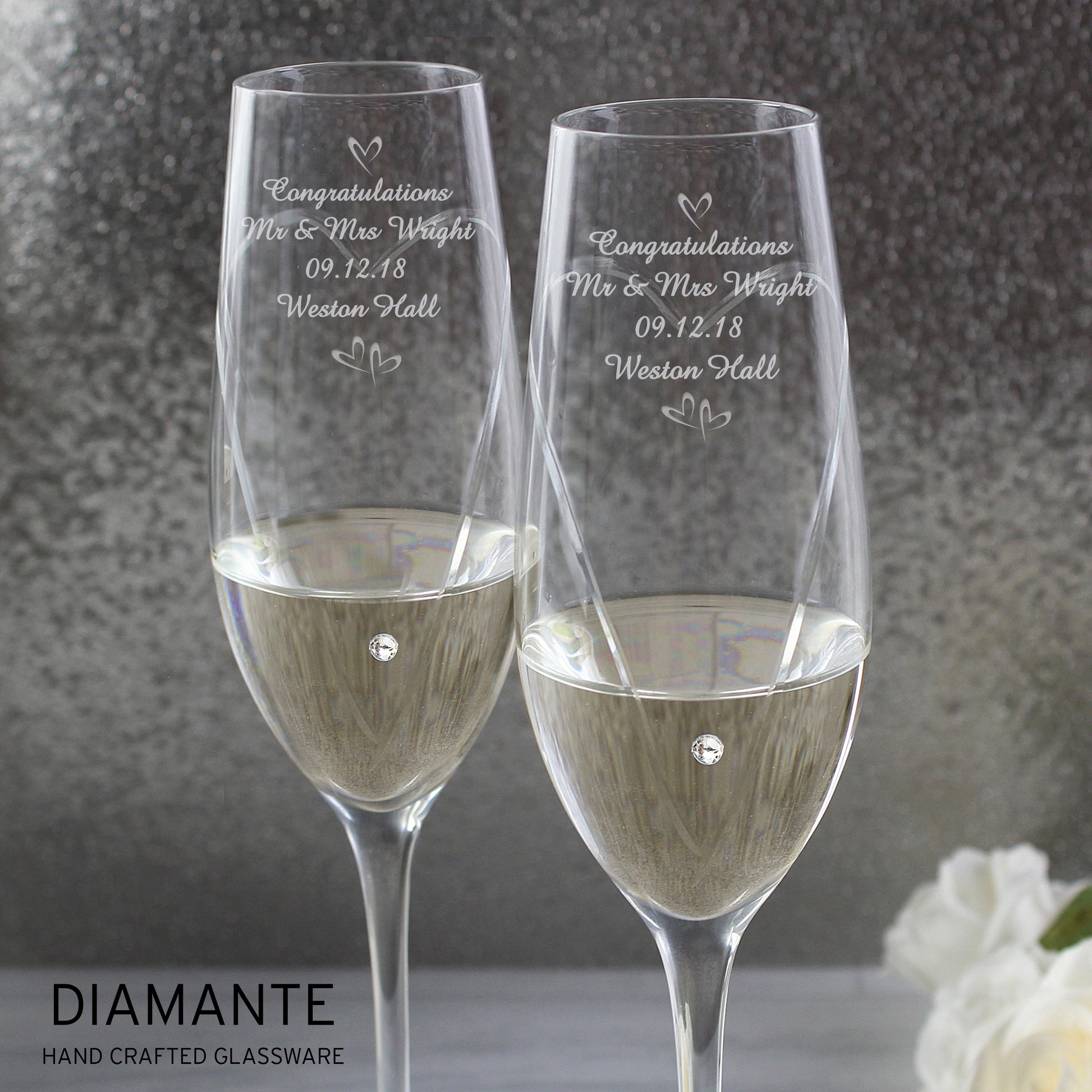Personalised Hand Cut Little Hearts Pair of Flutes with Gift Box - MK&JD Gifts