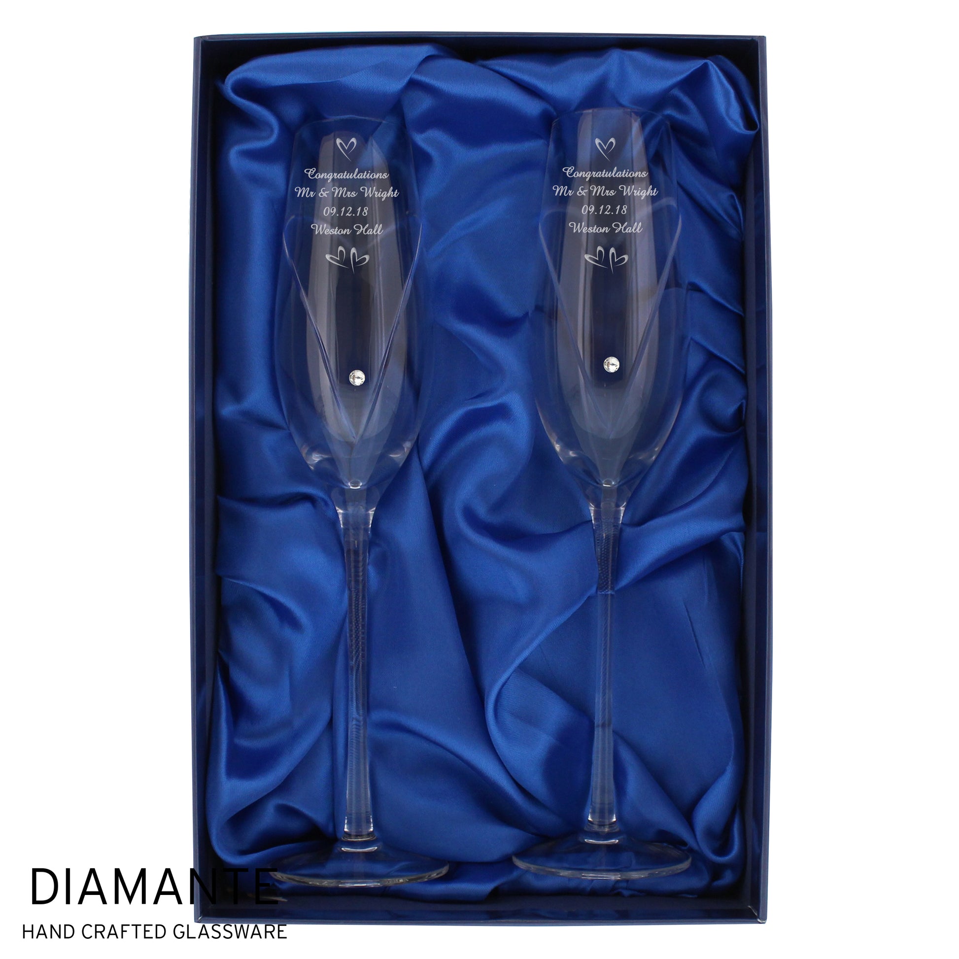 Personalised Hand Cut Little Hearts Pair of Flutes with Gift Box - MK&JD Gifts