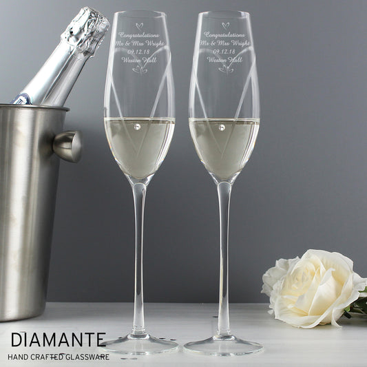Personalised Hand Cut Little Hearts Pair of Flutes with Gift Box - MK&JD Gifts
